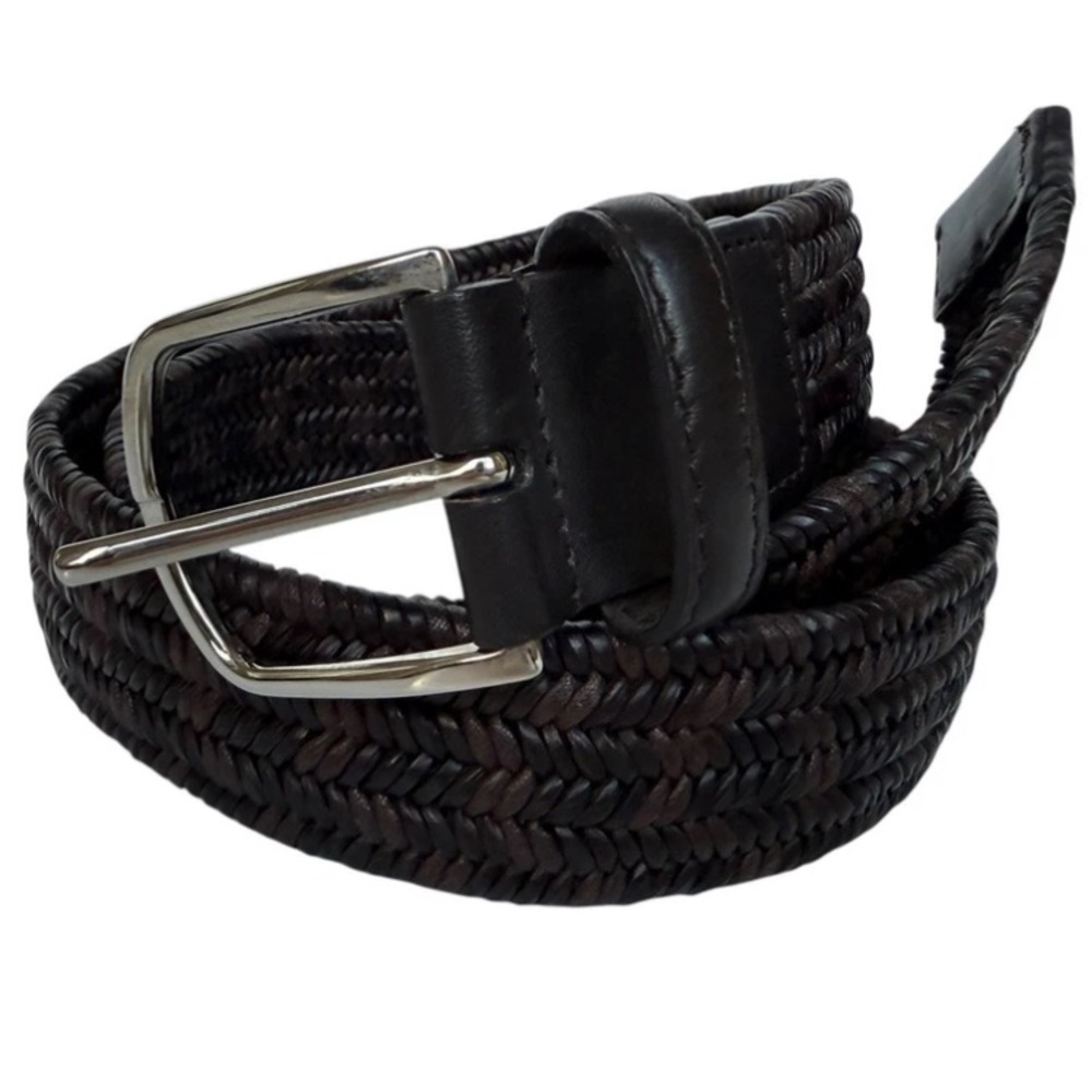 Del Toro Made in Italy Mens Brown Woven Leather Belt Sz Medium